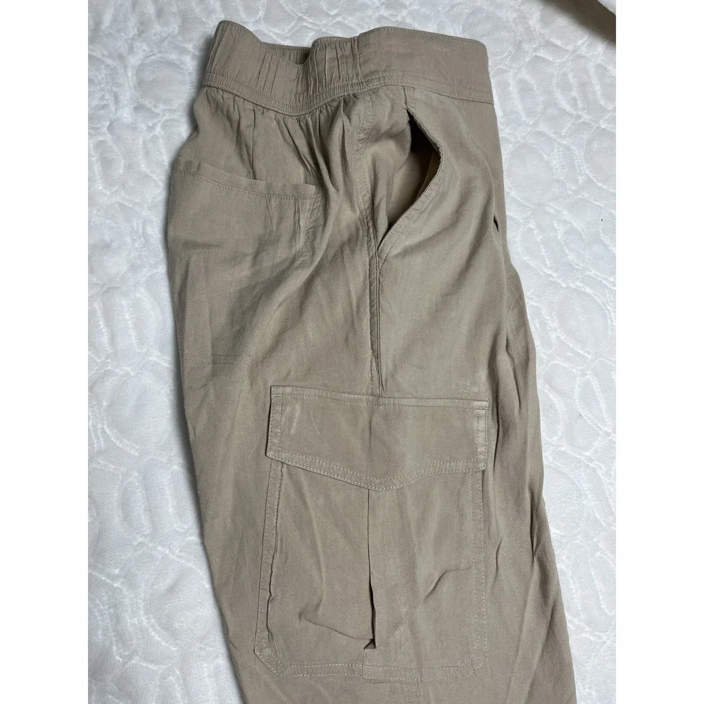 Vince Linen Blend Cargo Pants Womens 2 Khaki Utility Casual Relaxed Pockets - Picture 5 of 12